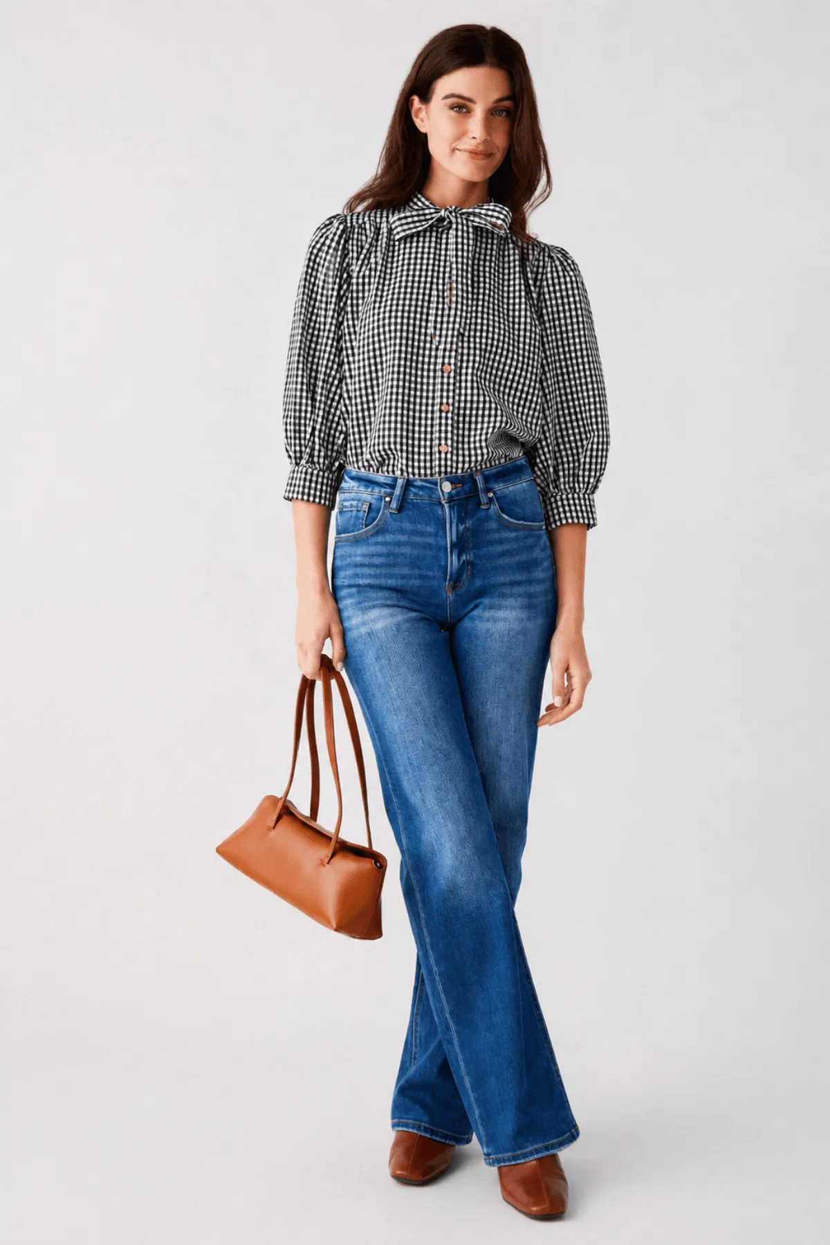 THML Gingham Tie Neck Blouse | Social Threads