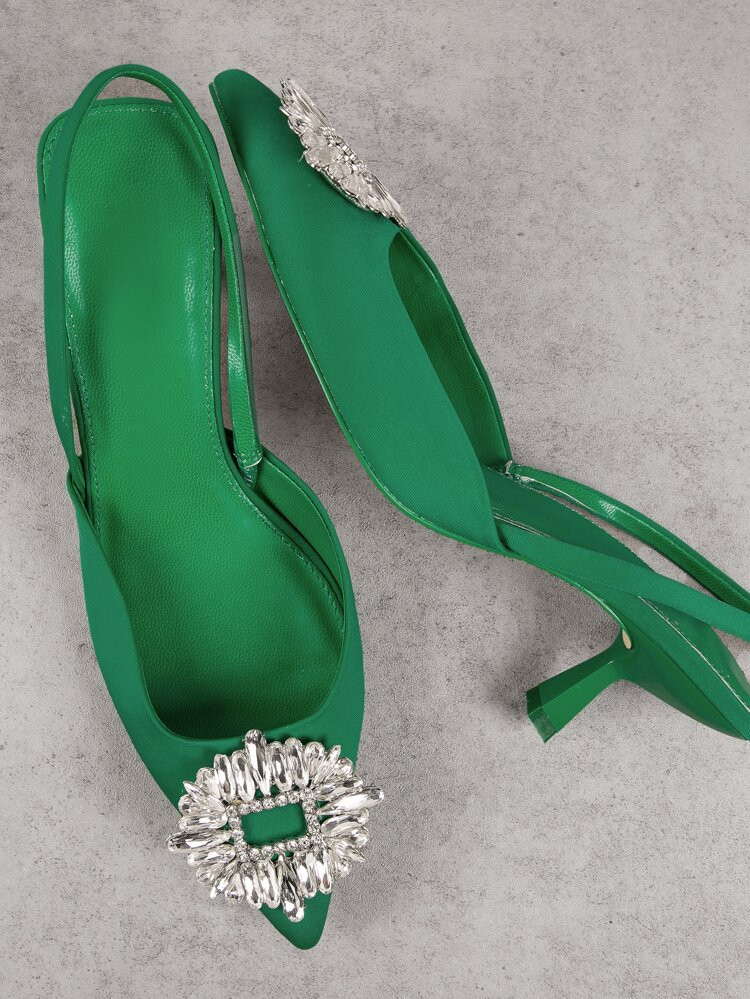 Closed Toe Diamante Front Detail Slingback Pumps | SHEIN