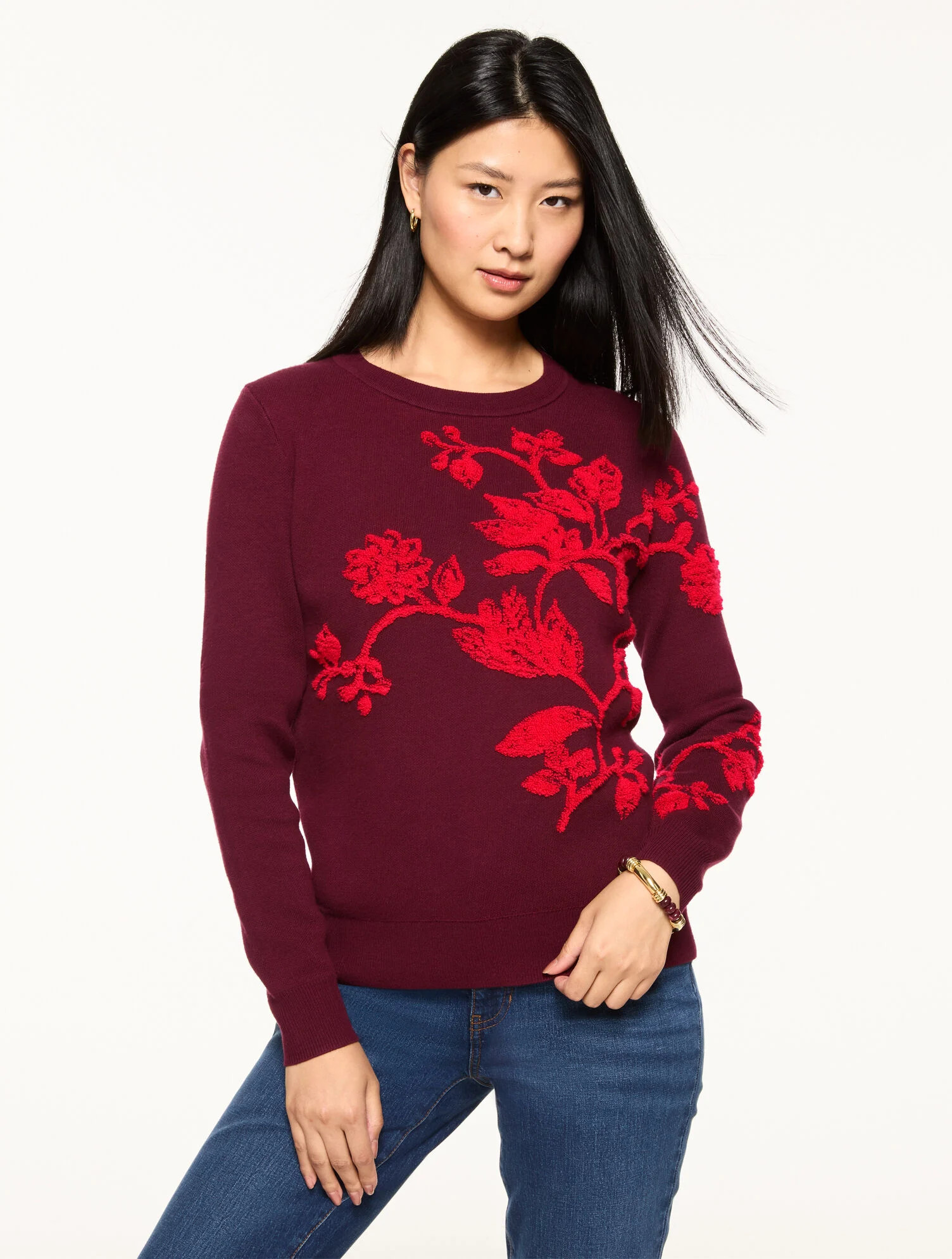 Crewneck Pullover - Placed Floral | Talbots