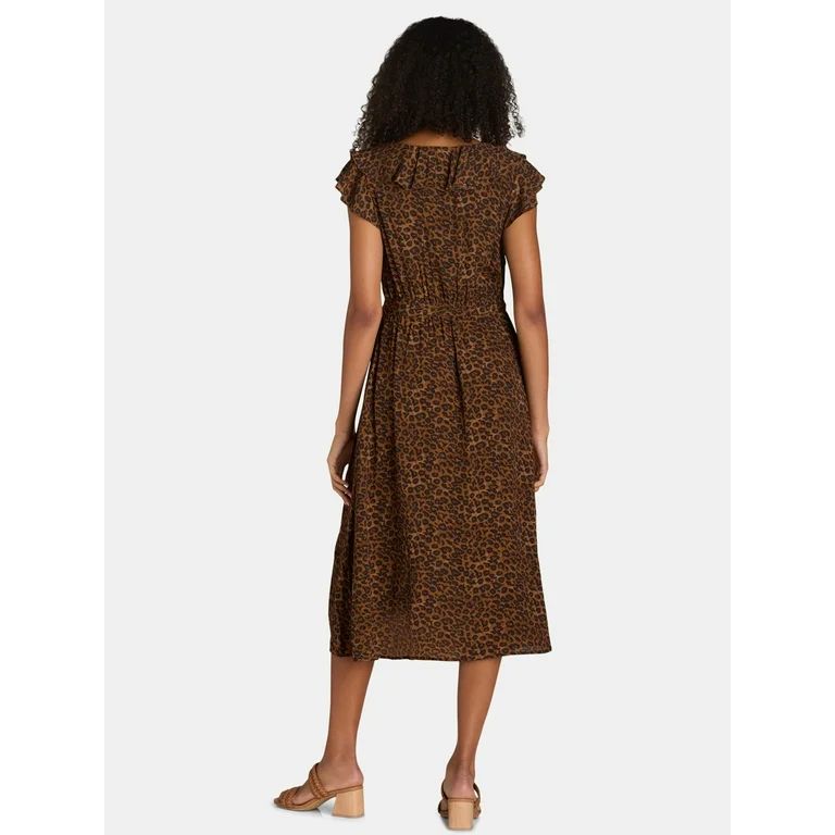 Time and Tru Women's and Women's Plus Ruffle Neck Midi Dress, Sizes XS-4X | Walmart (US)