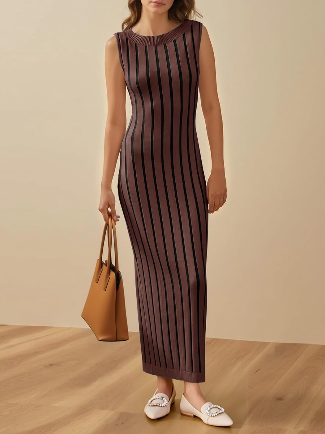 Wenrine Womens Sleeveless Sweater Dress Mock Neck Knit Tank Maxi Dresses | Amazon (US)