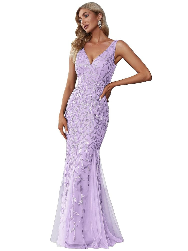 Ever-Pretty Women's Formal Dress Sequin Tulle Double V-Neck Sleeveless Mermaid Long Evening Dress... | Amazon (US)