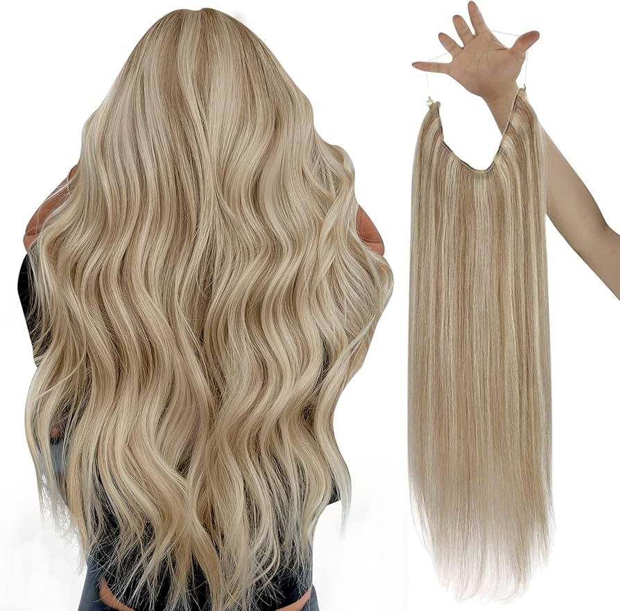 Sunny 80G Wire Hair Extensions Blonde Short Hair Extensions Secret Human Hair Wire Extensions Dar... | Amazon (US)