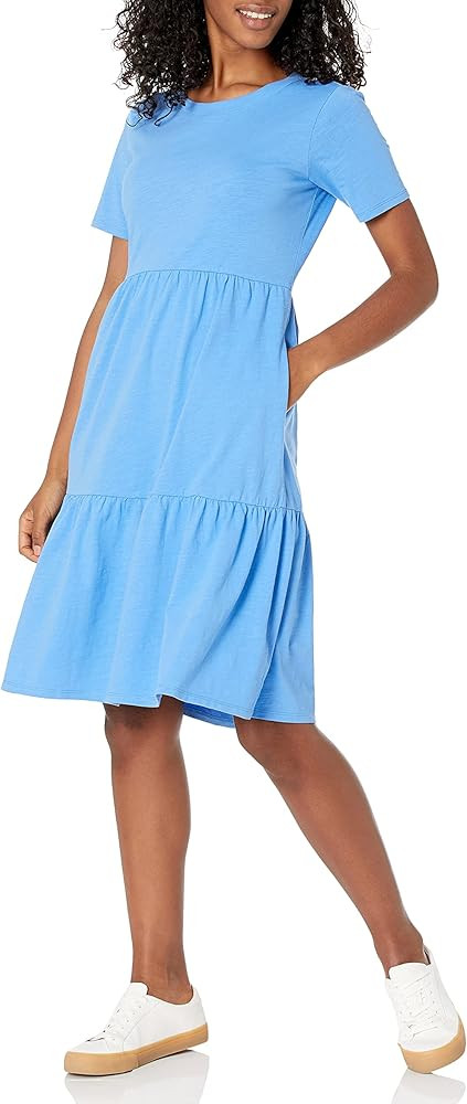 Amazon Essentials Women's Short-Sleeve Crewneck Tiered Dress | Amazon (US)