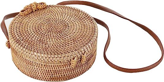 Round Rattan Boho Purse Handwoven Straw Bag Bamboo Bag | Amazon (US)