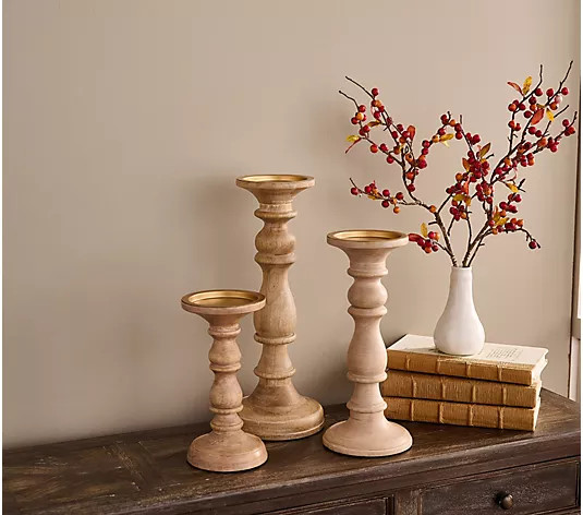 Simply Stunning Set of 3 Wood Candle Pillars by Janine Graff - QVC.com | QVC