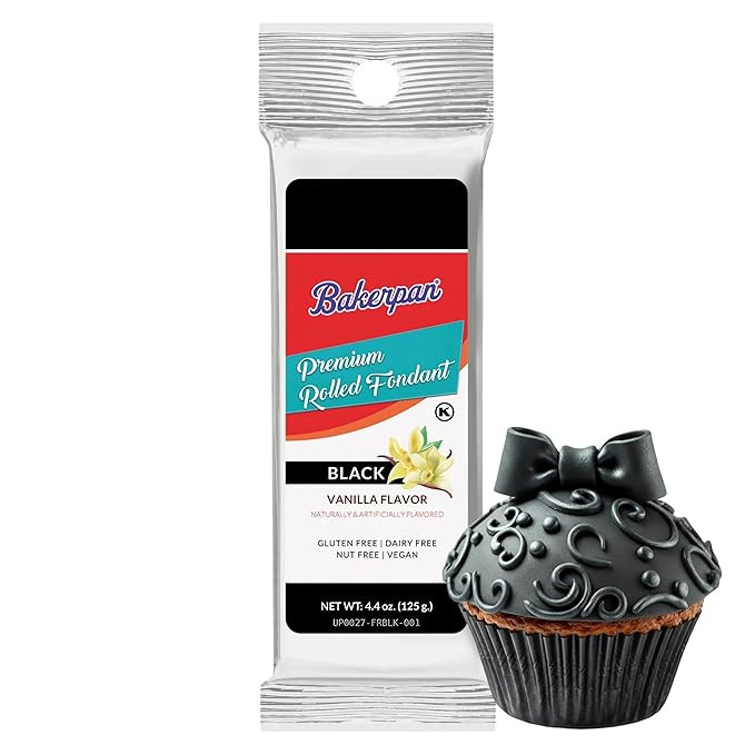 Bakerpan Premium Rolled Black Fondant for Cake Decorating, Vanilla Flavor - 4.4 Ounces (Made in U... | Amazon (US)