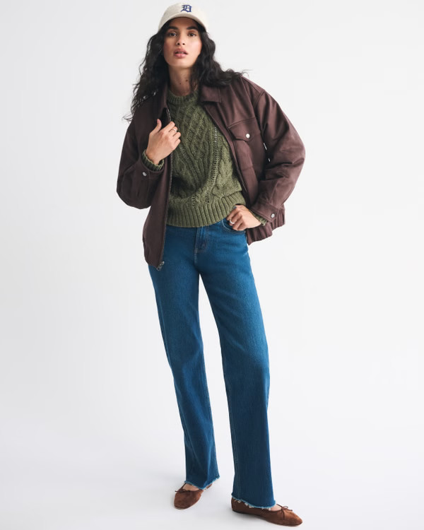 Textural Stitch Cable Crewneck Sweater | Abercrombie & Fitch (US)