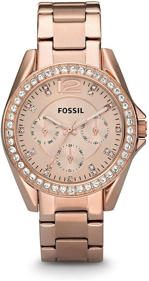 Fossil Women's Riley Quartz Stainless Steel Multifunction Watch, Color: Rose Gold Glitz (Model: E... | Amazon (US)