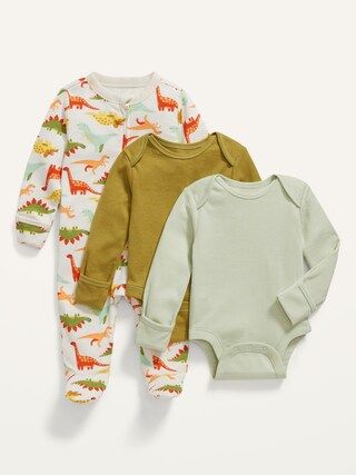 Unisex 3-Pack Long-Sleeve Bodysuit and Footed One-Piece Set for Baby | Old Navy (US)