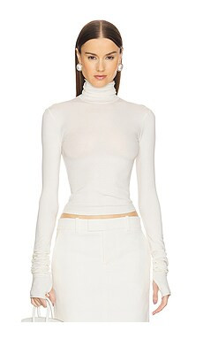 Helsa Long Sleeve Turtleneck in 2nd Skin Jersey in Cream from Revolve.com | Revolve Clothing (Global)