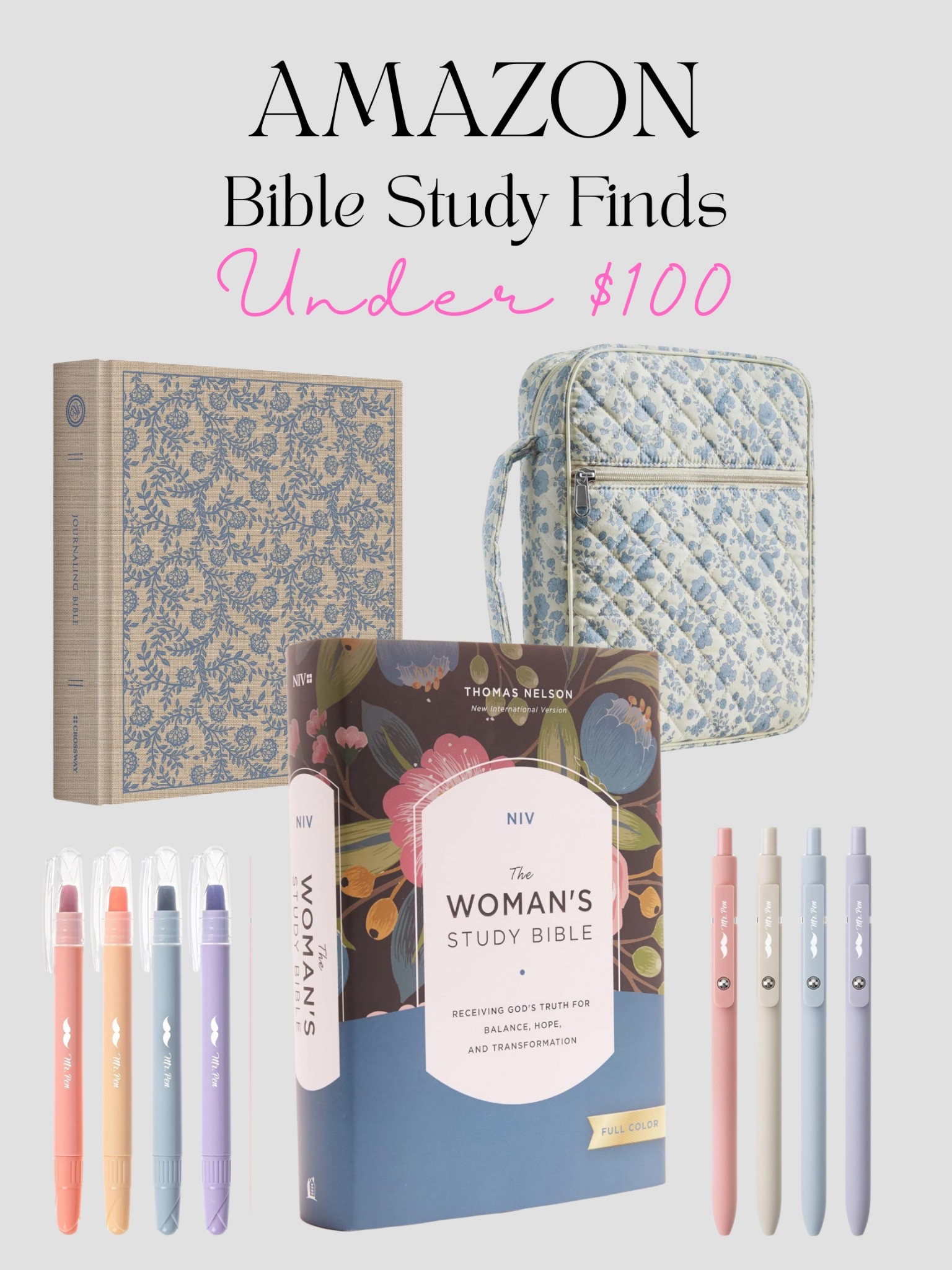 Bible Study Must-Haves You'll Love

Whether you're diving into scripture or journaling your reflections, these feminine and functional finds are perfect for your quiet time routine. From floral journaling Bibles to pastel pens and the prettiest quilted case-these essentials make Bible study a little more beautiful.

Shop all my favorites here

#BibleStudy #FaithFinds #LTKChristian
#QuietTimeEssentials #ChristianGirlStyle #LTKunder50
#PinterestFinds

#LTKFindsUnder100 #LTKFindsUnder50 #LTKFamily