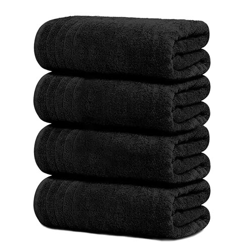 Tens Towels Pack of 4 Extra Large Bath Towels 30 x 60 Inches, 100% Cotton, Larger & Lighter Weight, Quicker to Dry, Super Soft and Absorbent, Perfect for Bathroom, Black | Amazon (US)