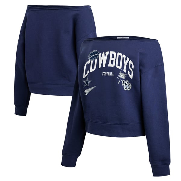 Dallas Cowboys WEAR by Erin Andrews Women's Off-the-Shoulder Sweatshirt - Navy | Fanatics