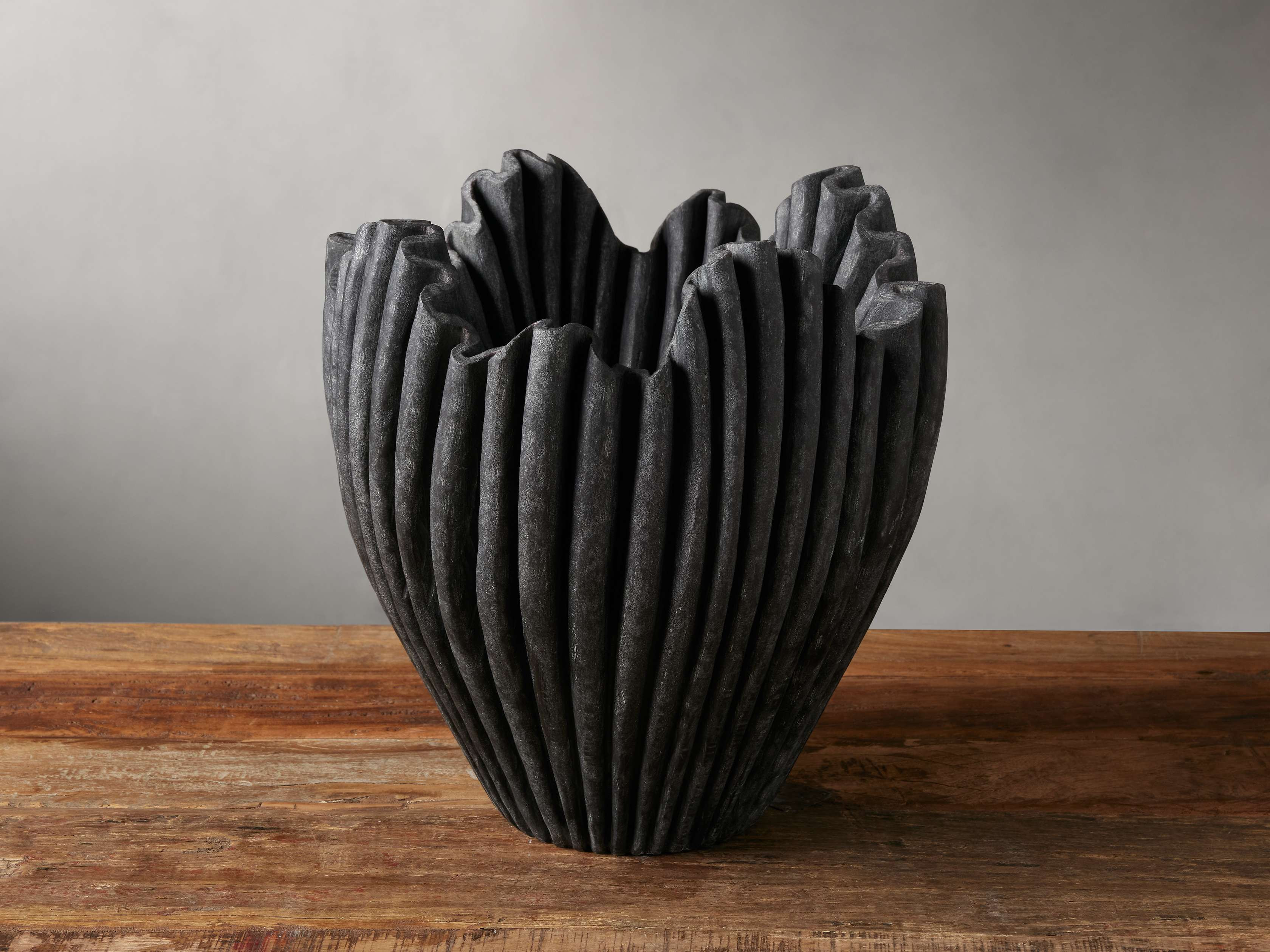 Edel Wide Ruffle Vase in Black | Arhaus