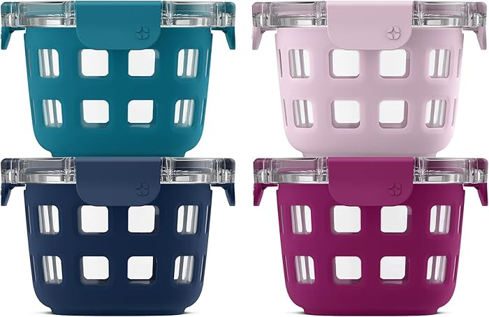 Ello Duraglass 4-Pack 2 Cup Reusable Glass Container Jar with Leak Proof Lids and Protective Sili... | Amazon (US)