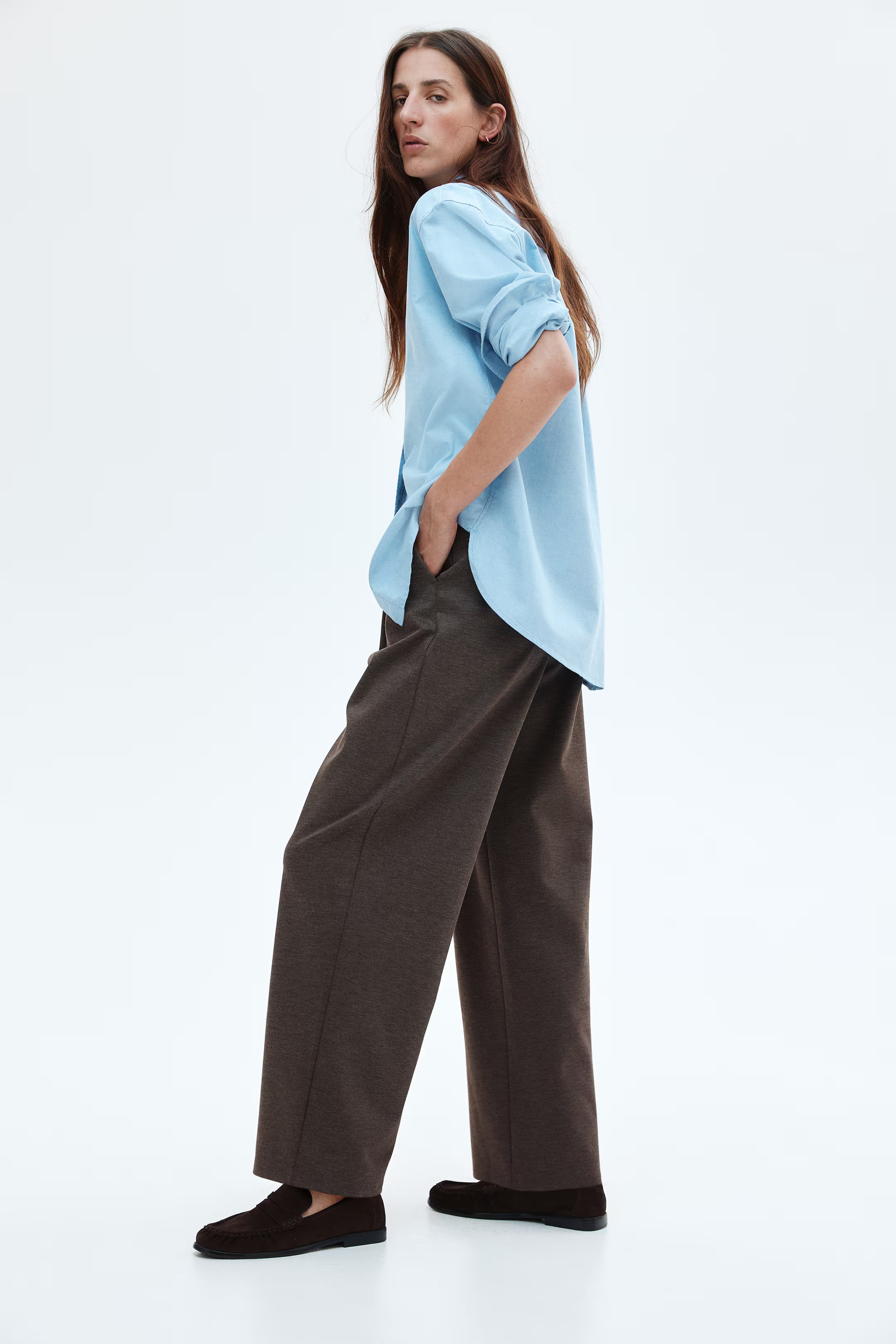 Wide trousers - Dark grey marl/Pinstriped - Ladies | H&M GB | H&M (UK, MY, IN, SG, PH, TW, HK)
