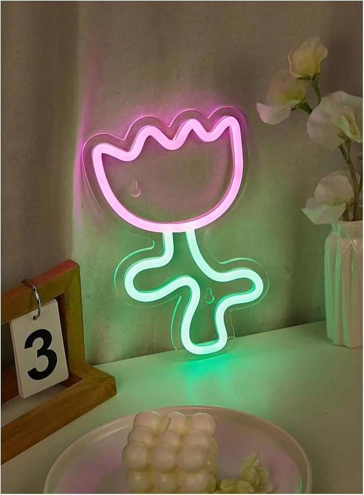 BYNGQW Hanging Art Neon Signs LED Neon Tulip USB Powered Signs Night Light 3D Wall Art & Game Roo... | Amazon (UK)