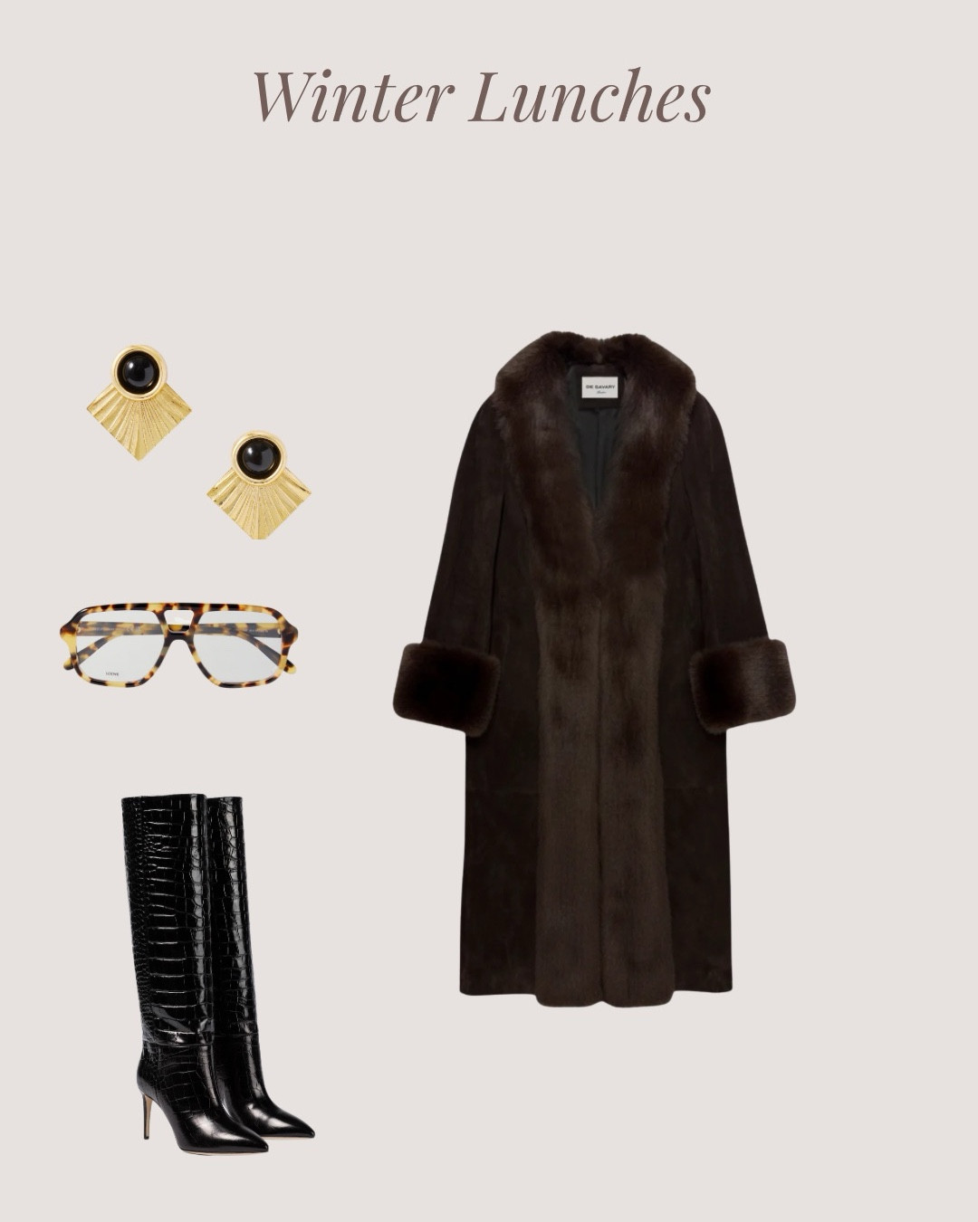 De savary coat, statement earrings and YSL boots 