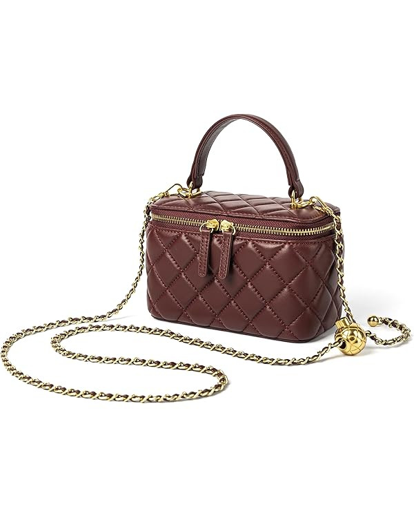 DORIS&JACKY Small Quilted Box Crossbody Purse For Women Designer Leather Mini Top Handle Pouch Ba... | Amazon (US)