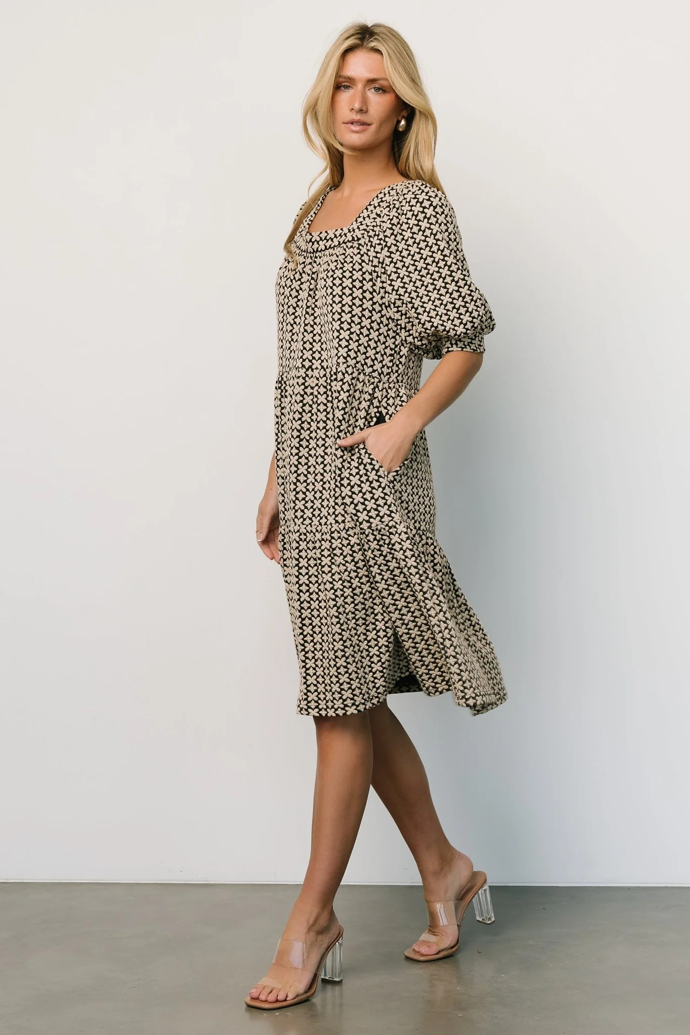 Georgia Puff Sleeve Dress | Black + Tan | Baltic Born