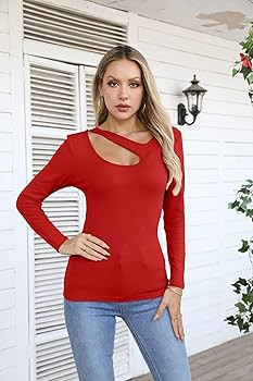 VICHYIE Womens Fashion Fall Clothes Sexy Plunge Cutout Tops Long Sleeve Ribbed Slim Fitted Shirts... | Amazon (CA)