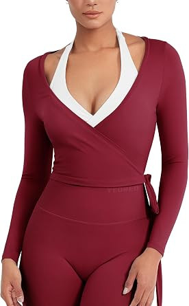 YEOREO Ease Womens Pilates Wrap Top Tie Workout Shirt | Long Sleeve, V Neck, Self Tie, Ballet Yog... | Amazon (US)