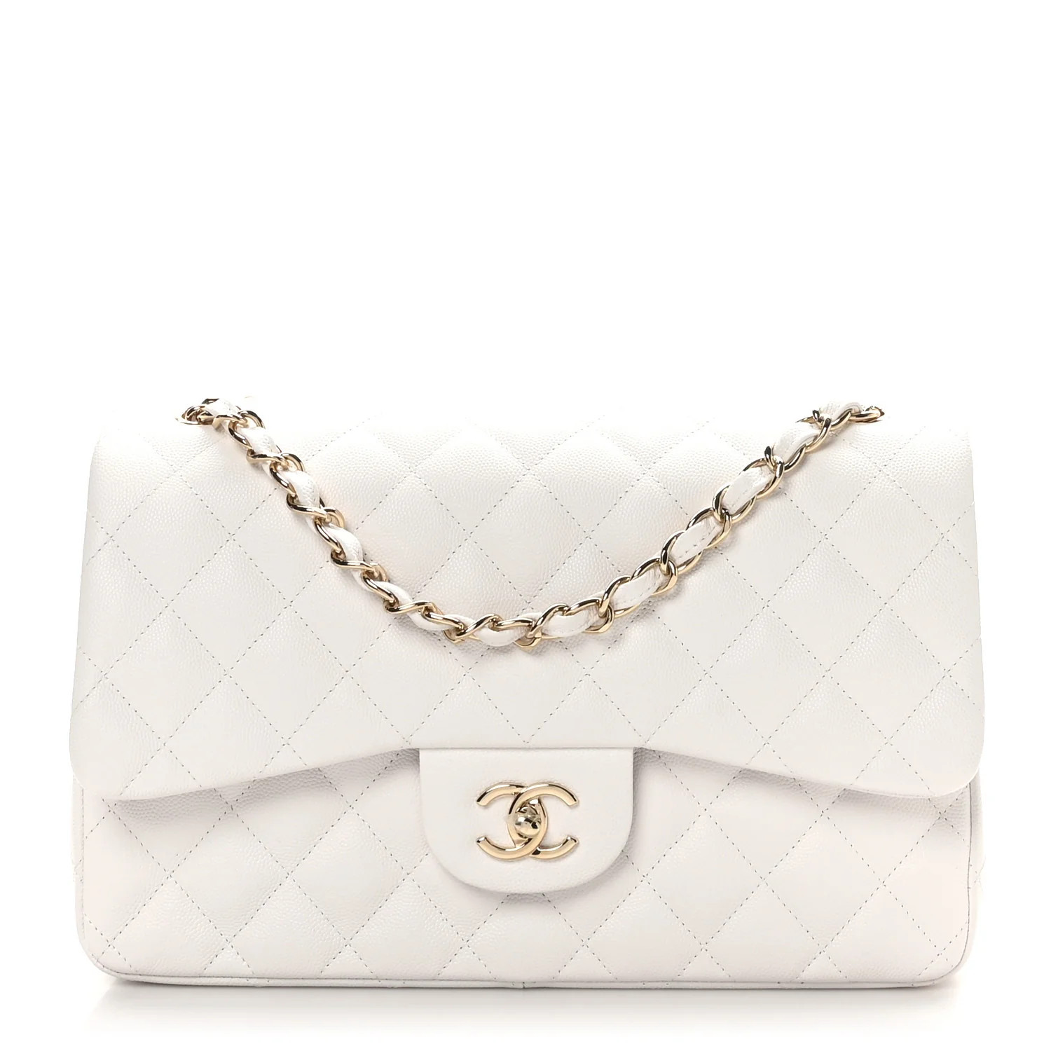 Chanel Caviar Quilted Jumbo Double Flap White 1714543 | FASHIONPHILE (US)