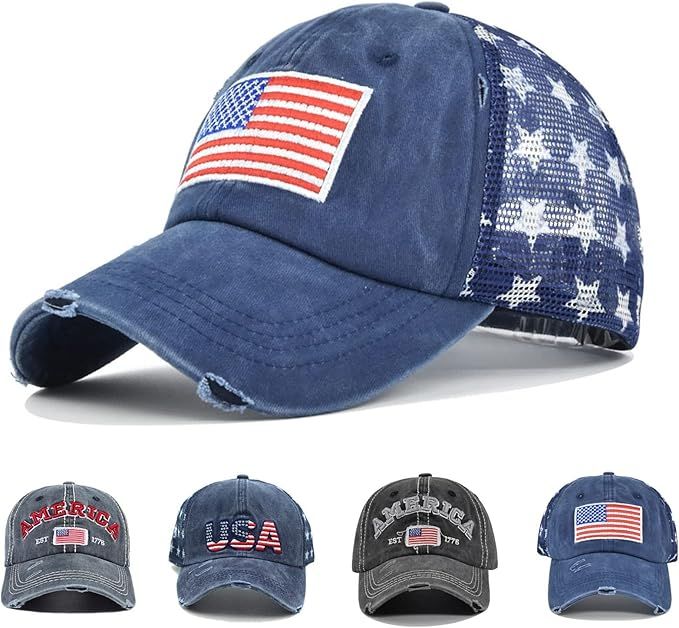 American Flag Hats Patriotic Vintage Adjustable Baseball Trucker Hat for Man Women | Amazon (US)