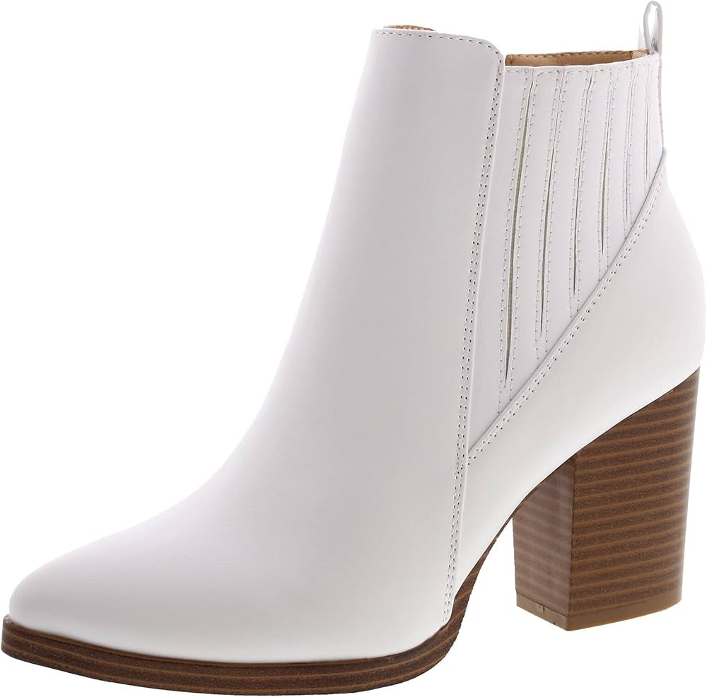TOP Moda Womens Ankle Boots Chunky Stacked Mid Heel Elastic Chelsea | Amazon (US)
