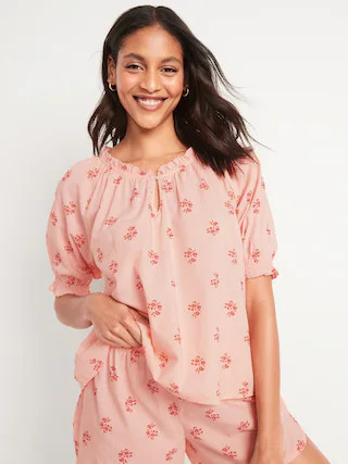 Puff-Sleeve Floral Swing Pajama Top for Women | Old Navy (US)