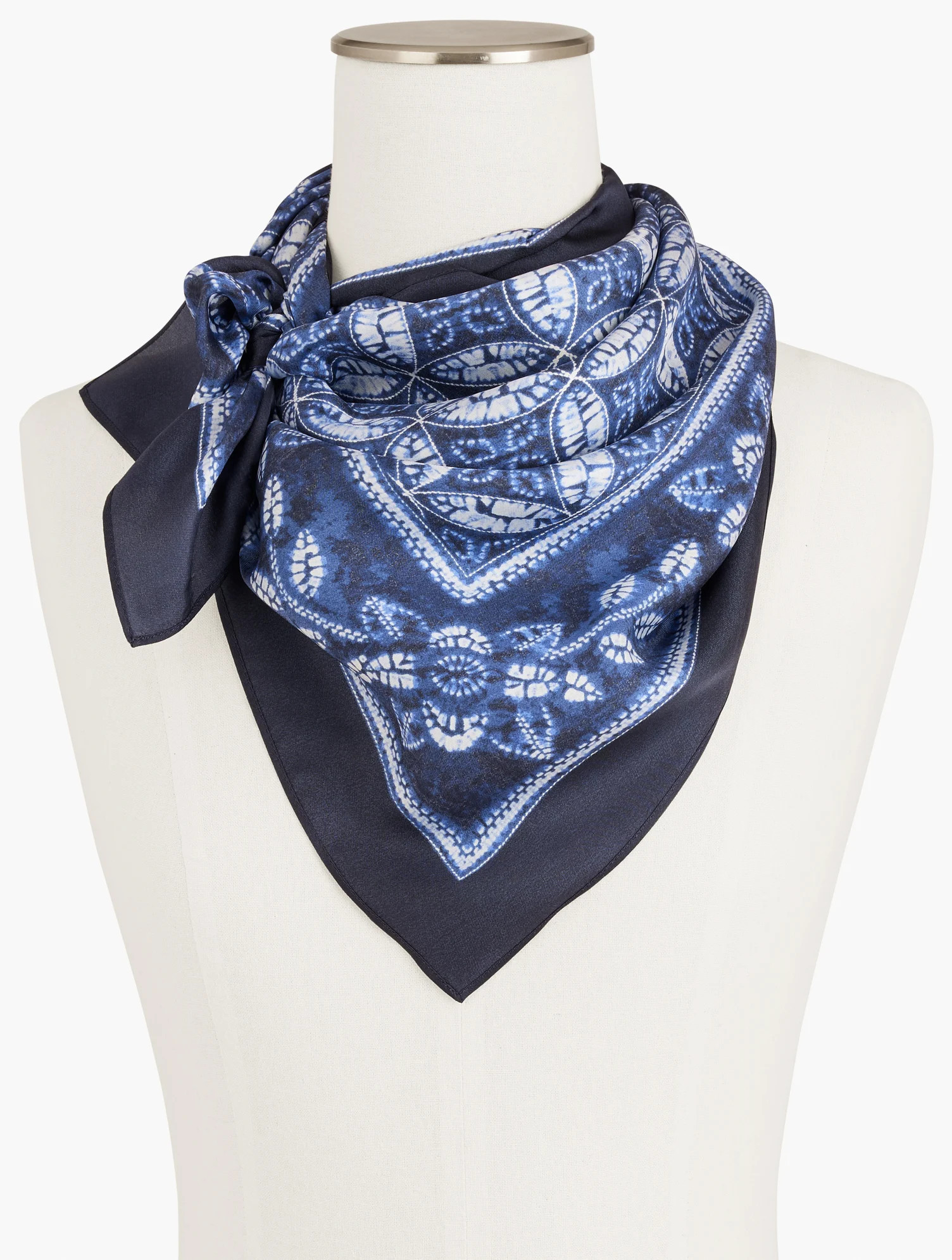 Medallion Tie-Dye Silk Square Scarf - Blue - 001 Talbots | Talbots