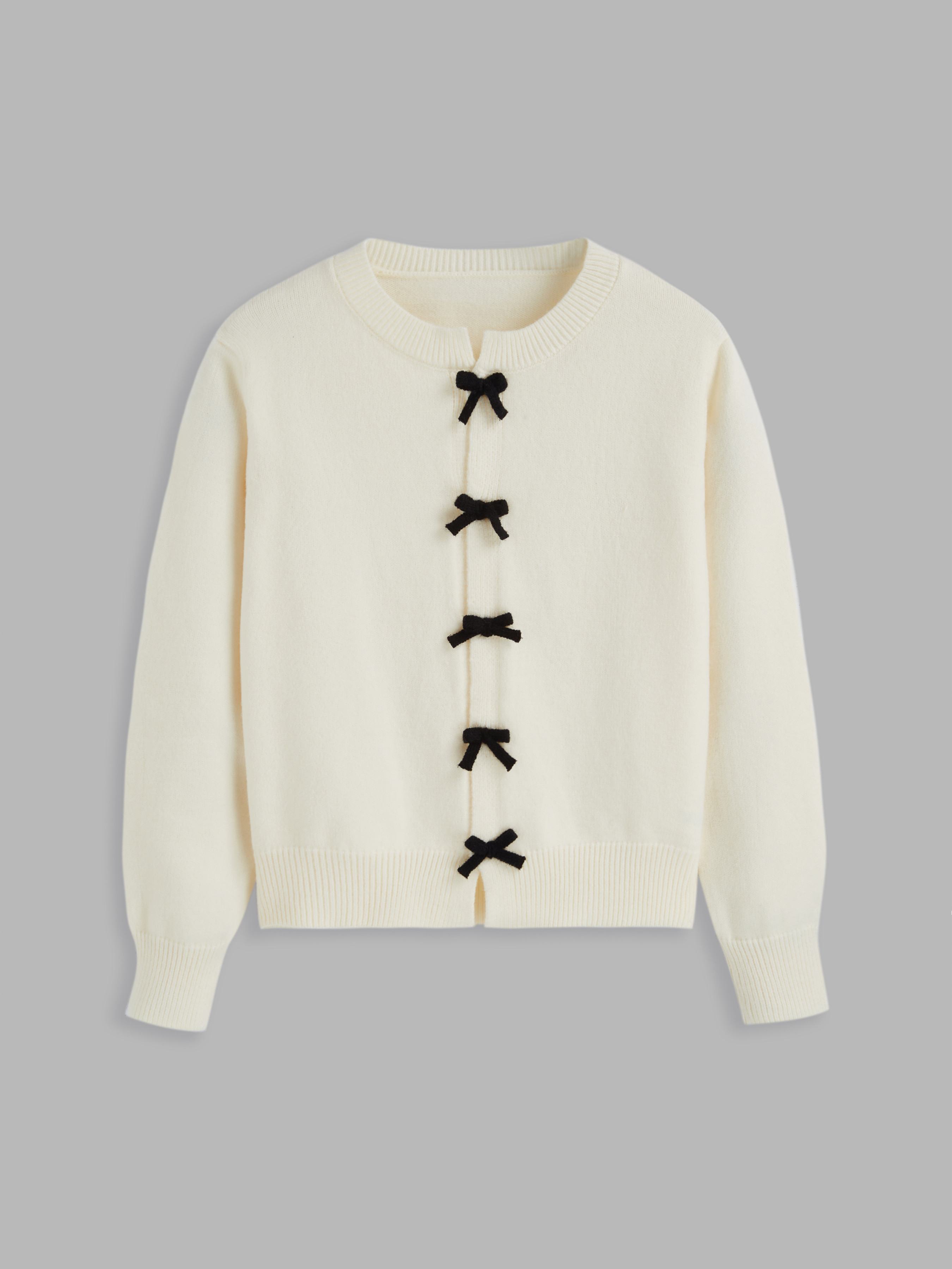 Bow Tie Cardigan Knit Fabric Knit Round Neckline Bowknot Tie Front Cardigan Curve & Plus For Date | Cider