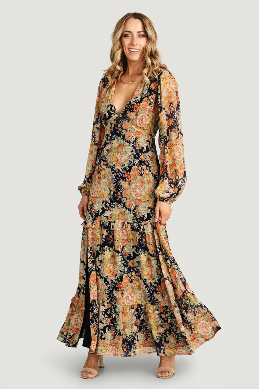 Bowman Deep V Maxi Dress — Navy Floral Maxi | Baltic Born | Baltic Born