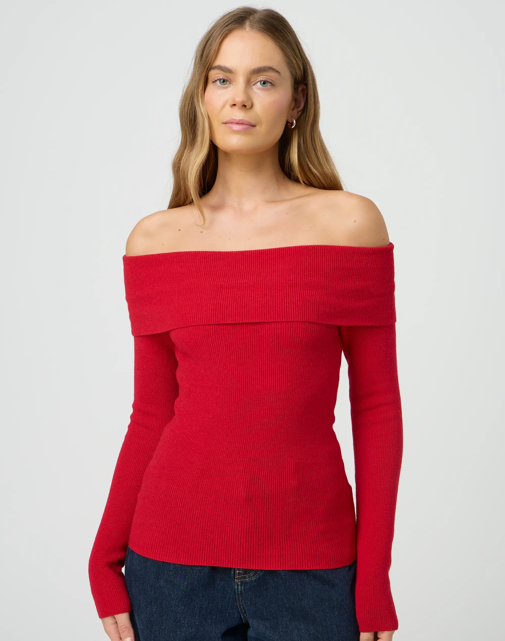 Foldover Off Shoulder Long Sleeve Knit in Hang Up | Glassons | Glassons (Australia)