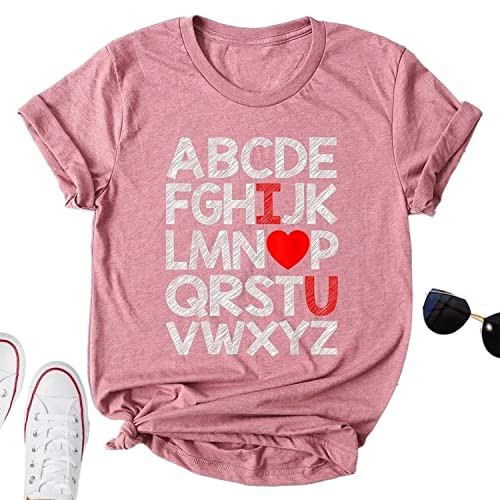 Women Love Heart Printed Shirts Valentine's Day Cute Casual Graphic T Shirts Spring Tops Trendy T... | Amazon (US)
