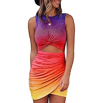 Acelitt Women's 2023 Summer Sleeveless Tank Dresses Cut Out Twist Bodycon Wrap Party Evening Mini... | Amazon (US)