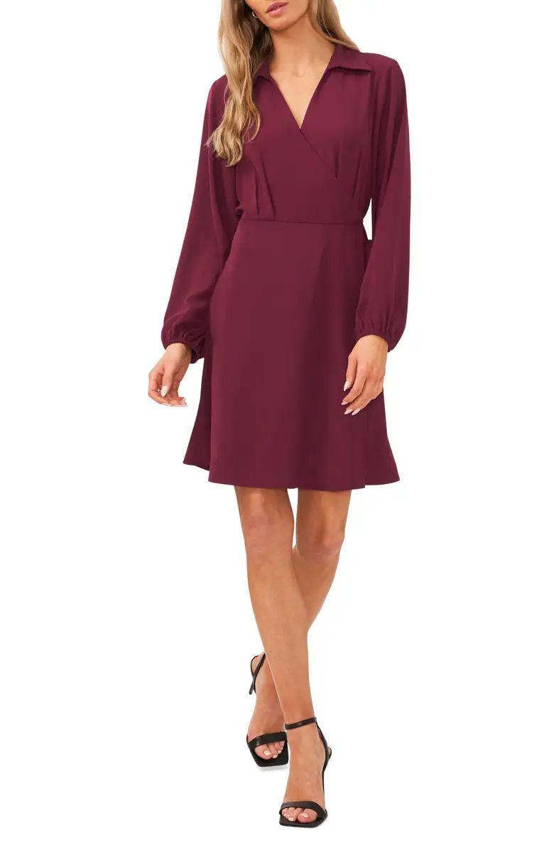 Halogen® Pleated Long Sleeve Faux Wrap Shirtdress | Nordstrom | Nordstrom
