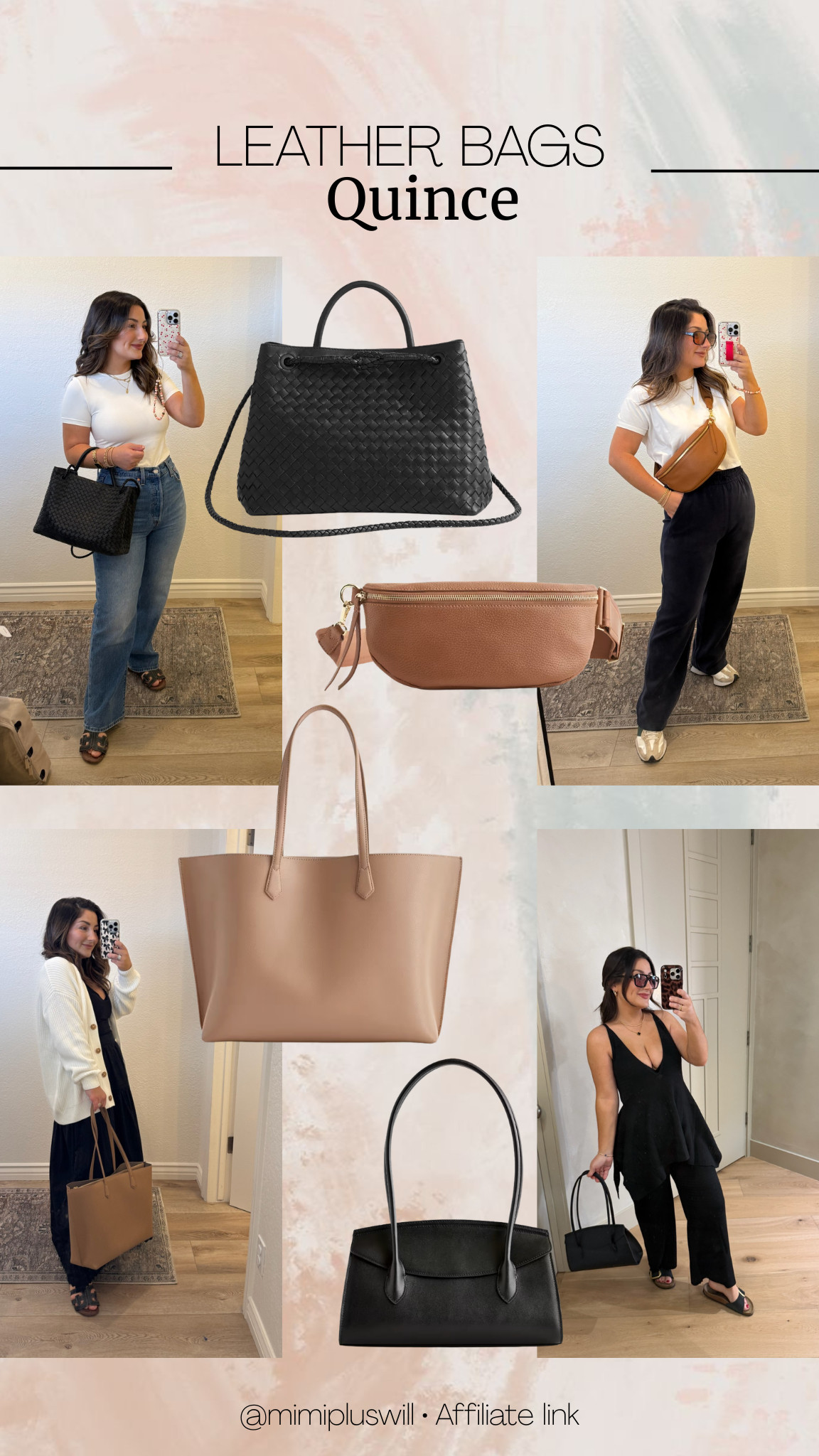 My favorite leather bags from Quince!! 

1st: Essentials + More bag! Fits all the things I need on a daily basis, including diapers/toys/etc.! Two ways to wear too, you can carry by the handle or use the straps as a shoulder or crossbody bag *a laptop barely fits so it’s not comfortable with everything!* 

2nd: Everyday on-the-go bag I use this when I don’t need to carry a lot, just the basics: Phone, wallet, keys, glasses, lipstick 

3rd: Work tote Three different compartments and pockets to fit everything! Huge and oversized, it can even used as a diaper bag! 

4th: Satchel bag The arm area under the shoulder strap is huge so it’s great even with a heavy/bulky jacket or sweater! Modern and chic!

#LTKSaleAlert #LTKPetite #LTKTravel