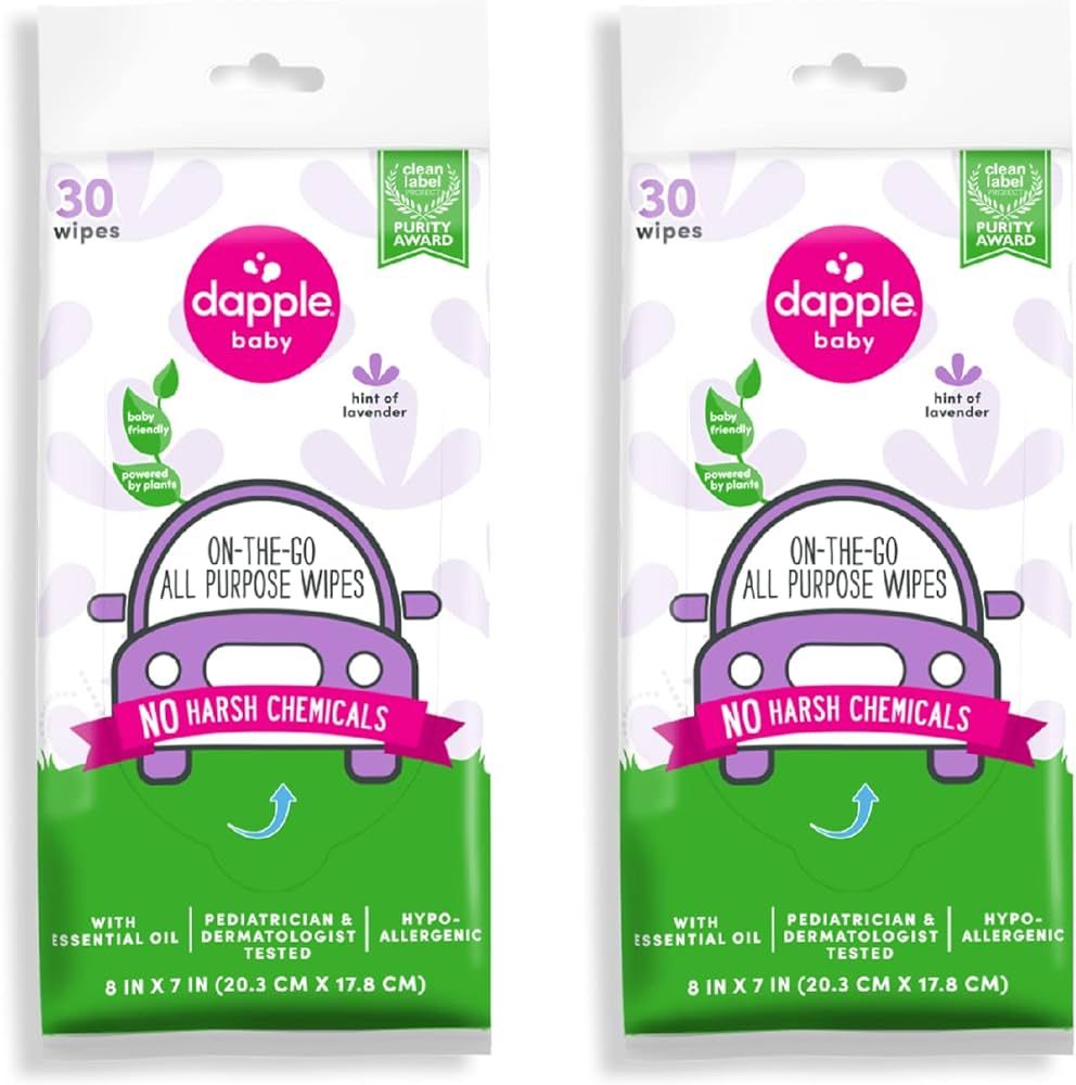 dapple All Purpose Wipes Baby, Hint of Lavender, 30 Count Pouch (Pack of 2) - Plant Based & Hypoa... | Amazon (US)