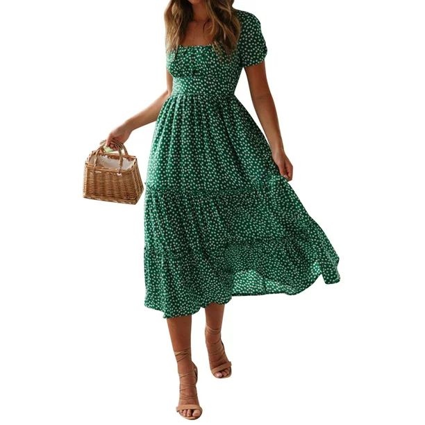 DYMADE Women Boho Floral Print Summer Short Sleeve Midi Dress | Walmart (US)