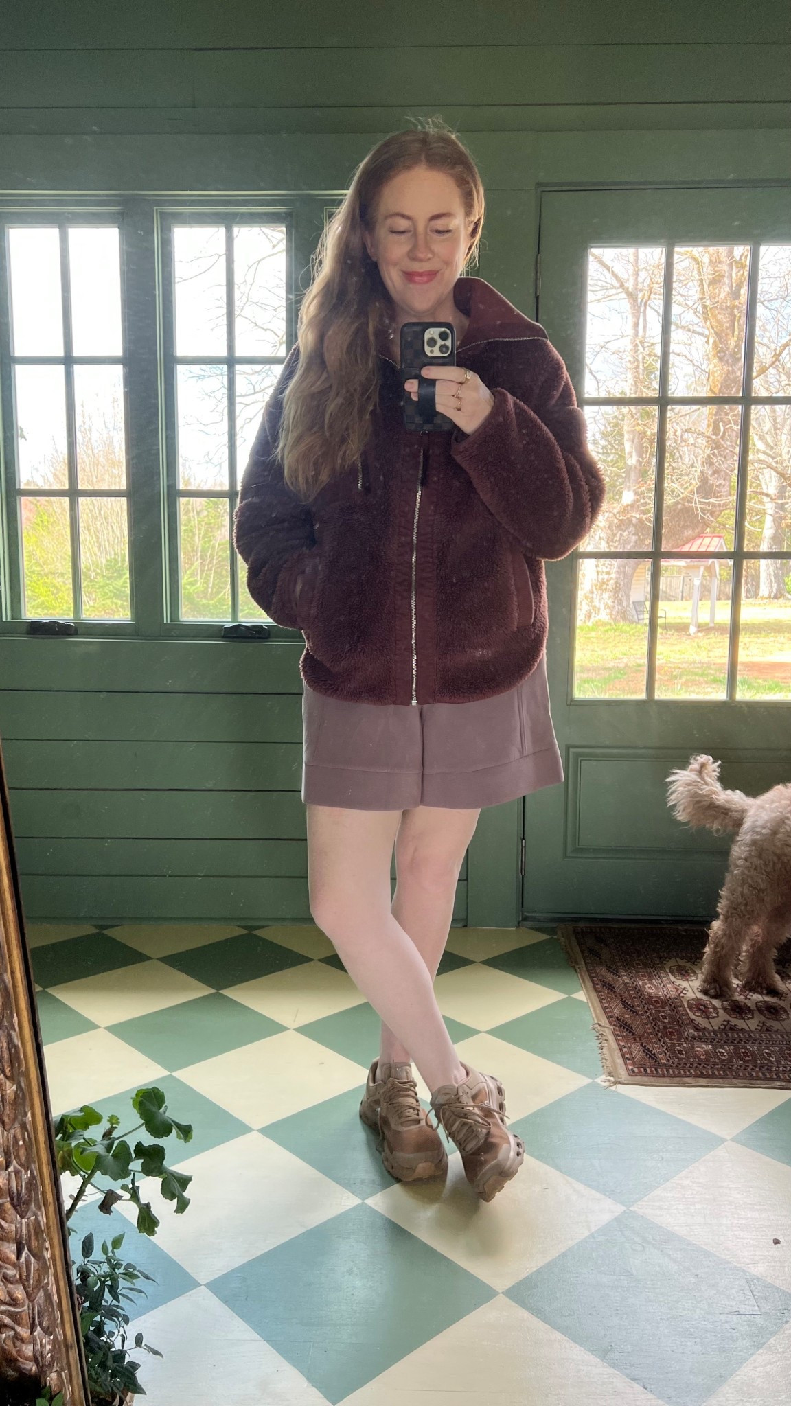 cozy fleece jacket with soft workout shorts and on cloud tennis shoes. wearing a size medium in both and 9.5 tts shoes.

#LTKStyleTip #LTKActive #LTKOver40