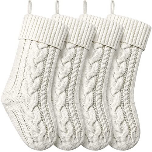 Christmas Stockings Knitted Xmas Stockings Double-Sided 18 Inches Fireplace Stockings for Family Christmas Decoration (Ivory, 4) | Amazon (US)