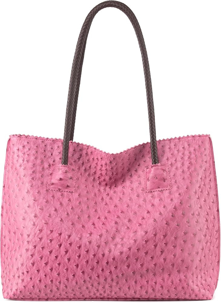 Milan Chiva Tote Bag for Women with Zipper Large Ostrich Vegan Leather Shoulder Purses and Handba... | Amazon (US)