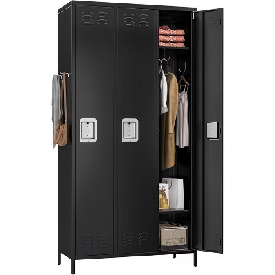 Metal Lockers For Employees School Office Gym Home Lockers Storage,3 Doors Lockers With 6 Shelves And 6 Hooks, Assembly Required, Black | Target