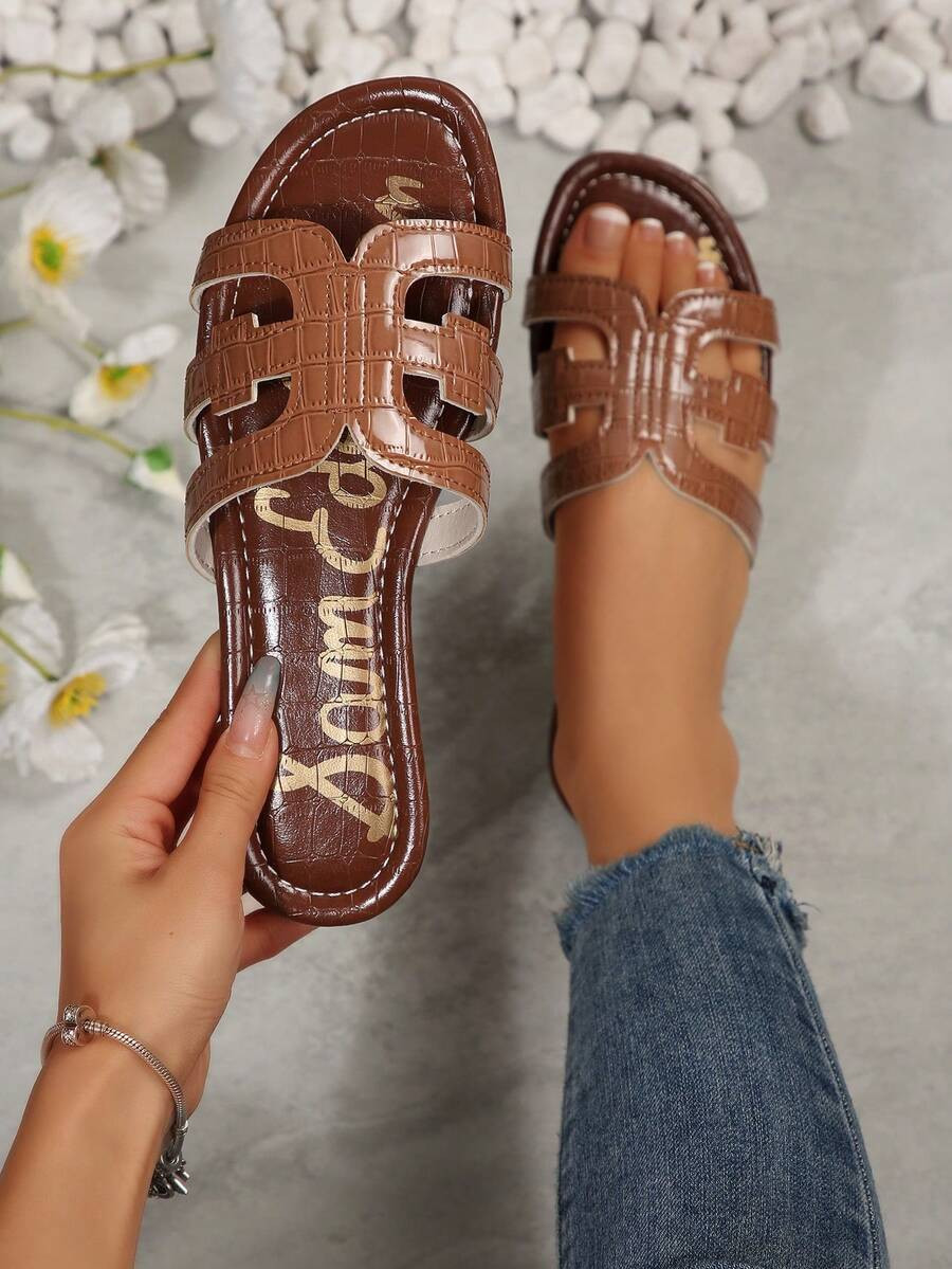 Flat Mule Open Toe Luxury Slip-On Sandals,Fashion H-Shaped Slides For Women To Wear With Dresses,... | SHEIN