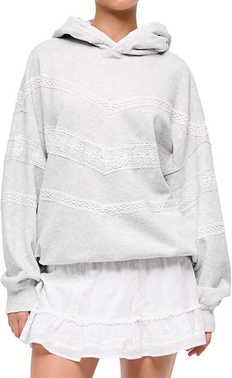Oversized Hoodies for Women Lace Trim Long Sleeve Fleece Hooded Sweatshirt | Amazon (US)