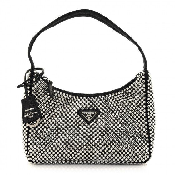 PRADA Satin Crystal Mini Re-Edition 2000 Bag Black | FASHIONPHILE | Fashionphile