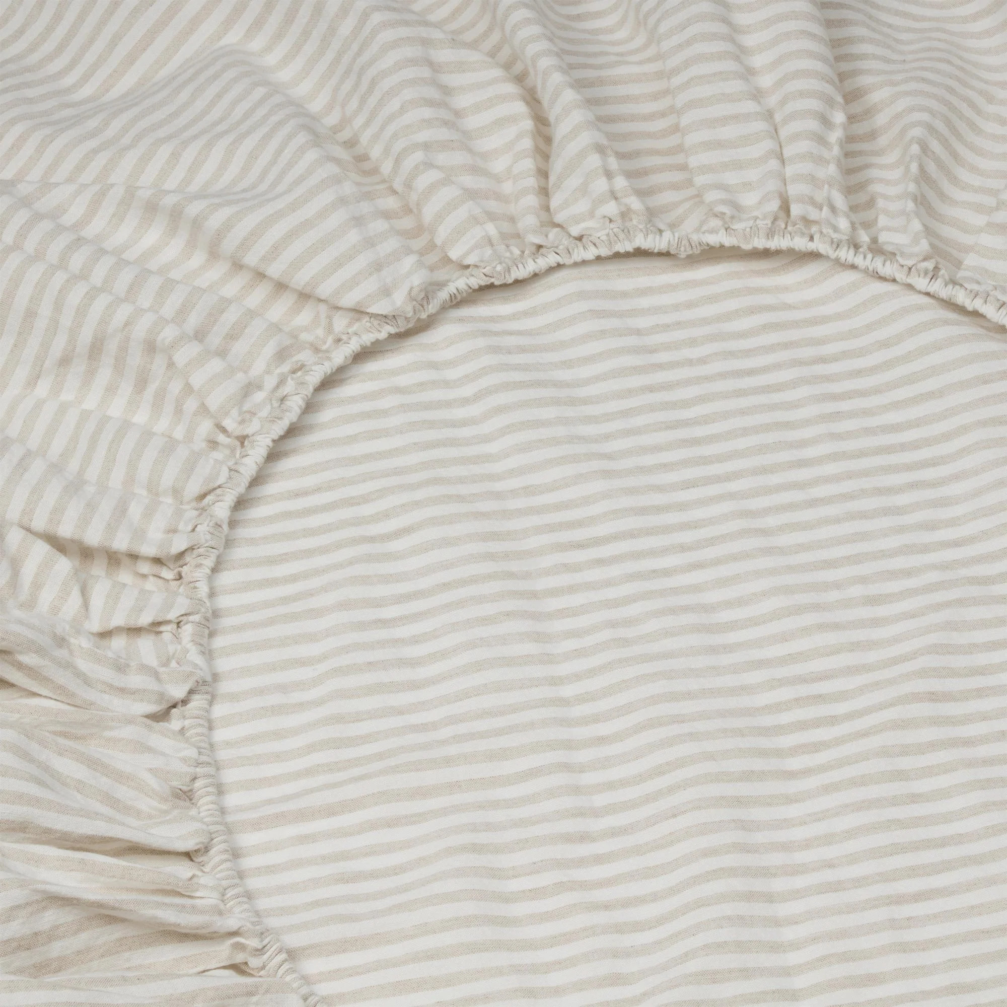 Oatmeal Stripe Linen Blend Fitted Sheet | Piglet