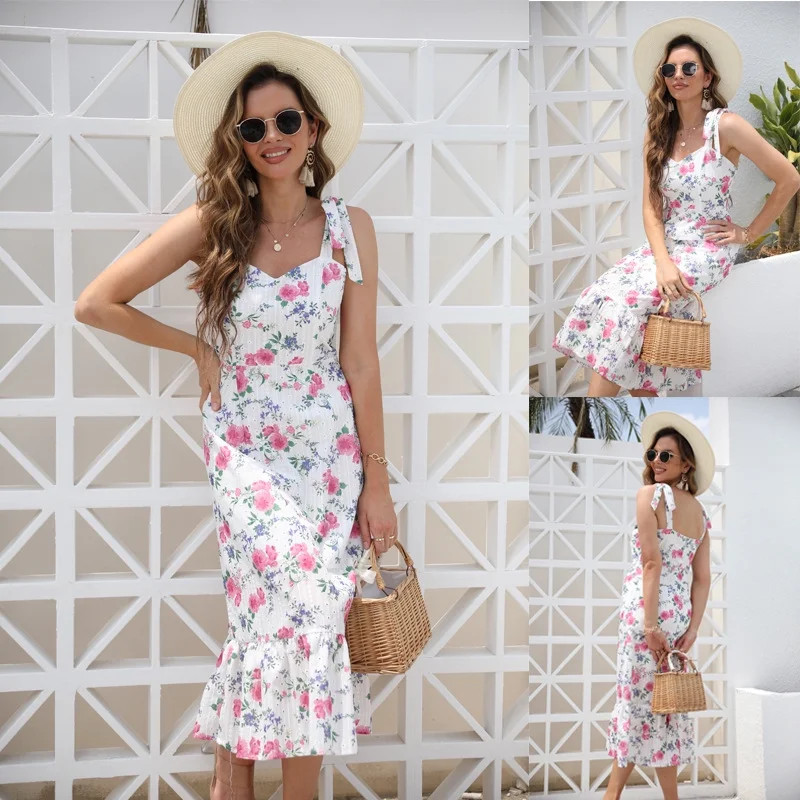 Summer Dresses for Women Maxi Dress White Sling Floral Midi Dress Sleeveless Slim Pencil Skirtl M... | Walmart (US)